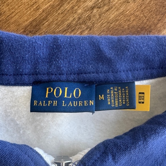 Polo by Ralph Lauren White 1/4- Zip Sweatshirt with Blue Collar and Cuffs - Picture 2 of 3